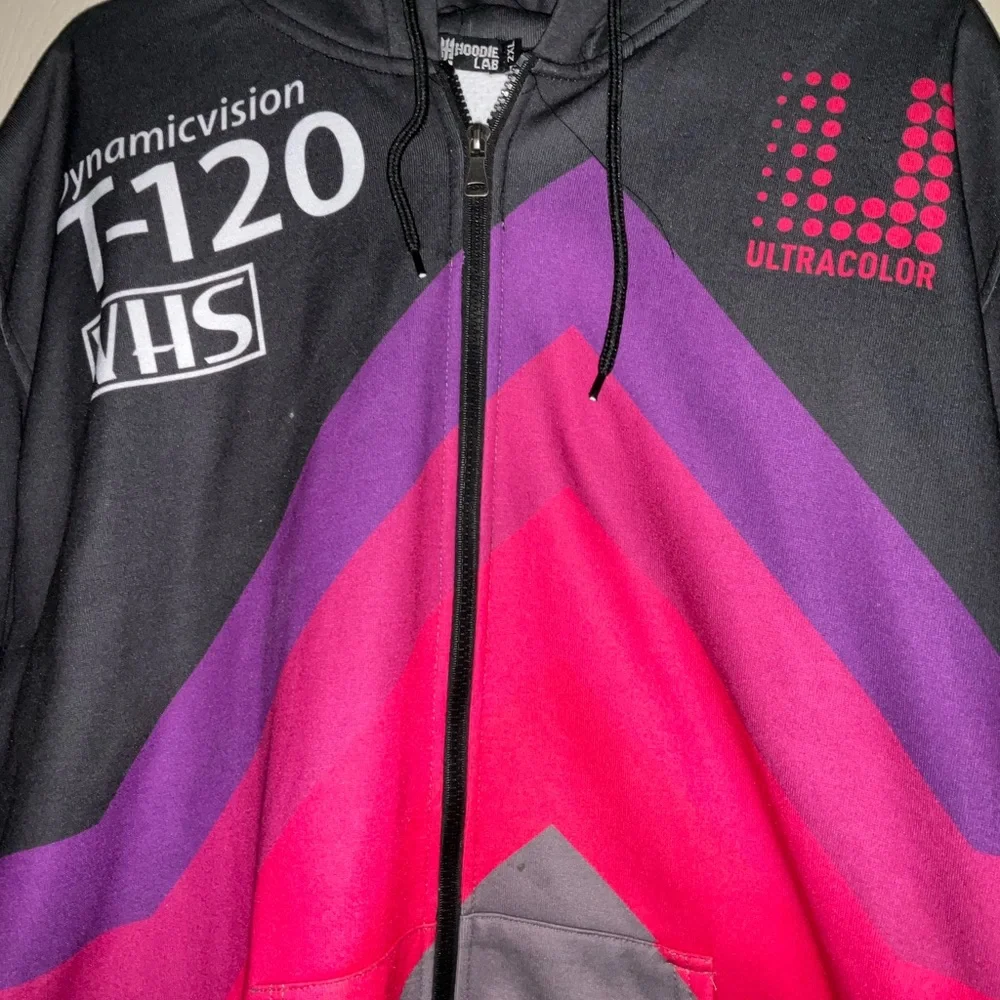 Graphic Black and Pink Hoodie Men Size 2XL